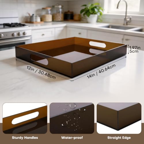 Segbeauty 16x12in Large Acrylic Serving Tray with Handles, Amber, 3mm Thick - color: Amber, size: 16" x 12" x 2"