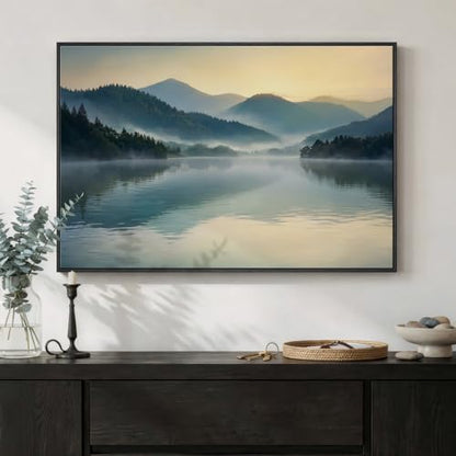Framed Nature Mountain Lake Landscape Wall Art for Living Room, 24x36 Inch - color: Blue, size: 36"L x 24"W