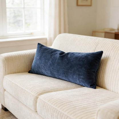 Slow Cow Chenille Lumbar Throw Pillow Cover 12 x 24 Inches Navy Blue - color: D-chenille Navy Blue, size: 24" x 12" (Pack of 1)