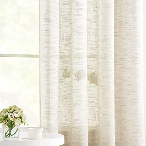 Linen Textured Semi Sheer Curtains 45inch Natural Beige Rustic Farmhouse 2 - color: Natural - Grommet Top, size: 52"W x 45"L (Pack of 2)