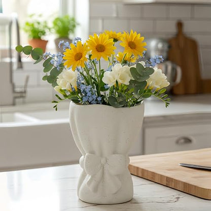 Lvases Bow Knot White Ceramic Decorative Flower Vase for Home Decor