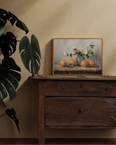ARPEOTCY Framed Canvas Wall Art, Vintage Kitchen Picture Decor, Rustic Farmhouse Cottagecore Shelf Decor, Oranges Still Life Painting, 12x16inch - color: Oranges in a Vase, size: 16"L x 12"W