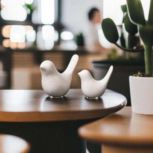 Small Animal Statues, White Bird Figurines Home Decor, Modern Home Decorative, Ceramic Decor for Office Desktop, Bookshelf, Bedroom, Living Room, Cabinets (White 2 Pcs) - color: White