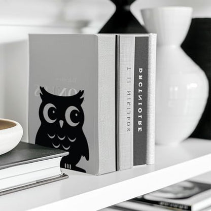 Peacoblue 5.3"x4.3"x5.9" Metal Bookends, Heavy Duty Book Ends for Shelves - color: Owl