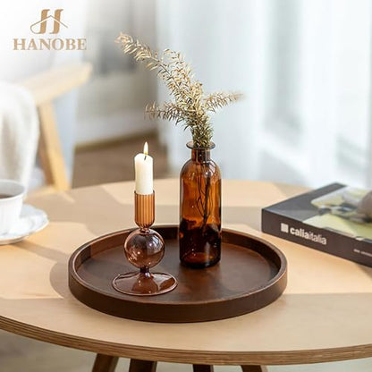 Hanobe Decorative Tray for Coffee Table Faux Leather Round Serving Plate