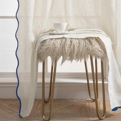 DriftAway Semi Sheer Scalloped Edge Linen Coastal Beach Window Curtains for Living Room Bedroom 2 Panels Rod Pocket Each Size 52 Inch by 90 Inch Navy - color: Linen Navy, size: 52"W x 90"L (Pack of 2)
