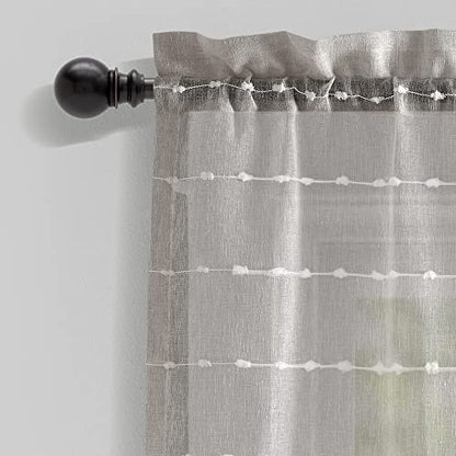 Lush Decor Farmhouse Textured Sheer Window Curtain Valance, 52"W x18"L, Gray - color: Grey