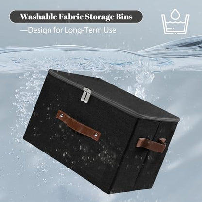 ANMINY Small Storage Box Fabric Bins with Zipper Lid, 10"x8"x7" Black 3PCS - color: Black, size: Small (Pack of 3）