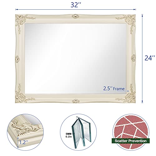 European Style Decorative Mirrors for Wall, Bathroom Mirrors Wall Mounted Mirror (Ivory White)