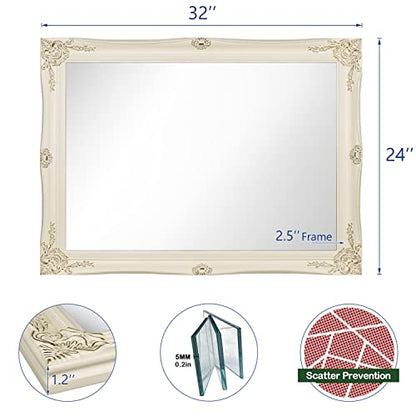 European Style Decorative Mirrors for Wall, Bathroom Mirrors Wall Mounted Mirror (Ivory White)