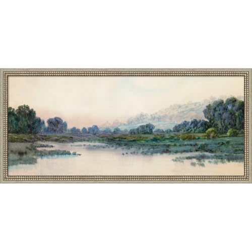 Kate and Laurel Framed Canvas Wall Art Print Smoke From City Robert Wilson by Nostalgia Prints, 38 x 17, Castellan Silver Frame, Traditional, Landscape Art for Wall Decor