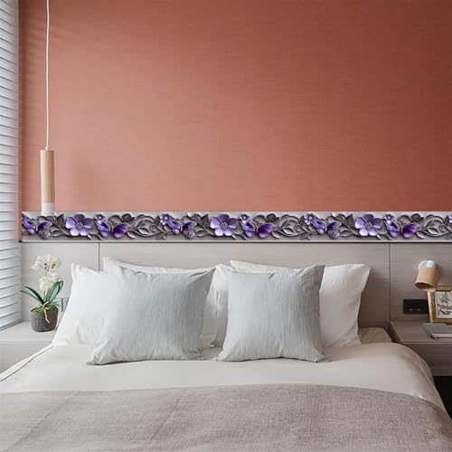 IVN Wallpaper Border Peel and Stick Wall Purple Butterfly Floral 4x196 Inch - color: Purple Butterfly Floral