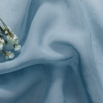 DUALIFE Stone Blue Sheer Curtains 63 Inch Length,Faux Linen Semi Sheer Curtain Drapes for Living Room Bedroom Nursery Bathroom Privacy Voile Window Treatment Panels,52 x 63 Inches,Dusty Blue - color: Blue, size: 52"W x 63"L (Pack of 2)