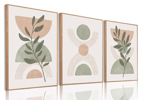 Boho Green Botanical Framed Canvas Wall Art Set of 3, 16x24 inch - color: Boho Green, size: 16"x24"Natural