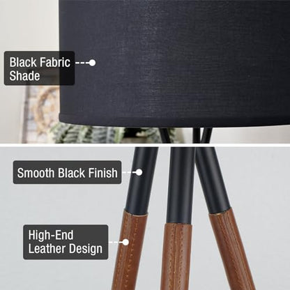 Kira Home Sadie 61" Mid-Century Modern Tripod Tall Floor Lamp - color: Black Finish,Black Shade