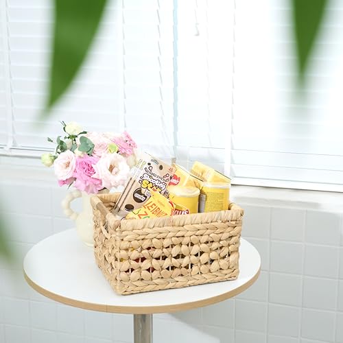 NAYA 11.6" Water Hyacinth Medium Wicker Shelf Basket – Storage Bin - size: 11.6"x8.9"x6.9" in