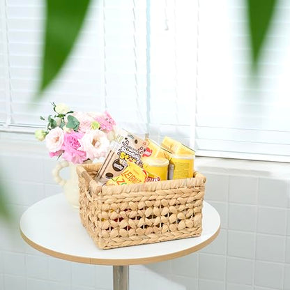 NAYA 11.6" Water Hyacinth Medium Wicker Shelf Basket – Storage Bin - size: 11.6"x8.9"x6.9" in
