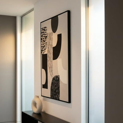 QKF Wabi Sabi Abstract 3D Texture Black Aluminum Frame Canvas Wall Art - color: Beige & Charcoal