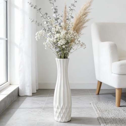 White Tall Ceramic Floor Vase, 24 Inch, Flared Geometric Design - color: Shape 2, size: 24 Inch-1