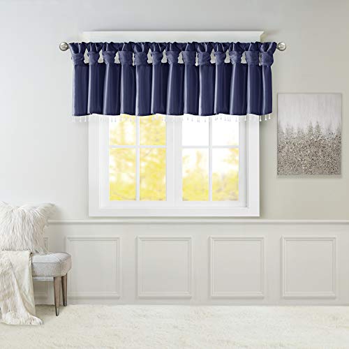 Madison Park Faux Silk Valances for Windows with Beads, 50x26 Navy - color: Navy, size: 50"W x 26"L (Pack of 1), style: Valance