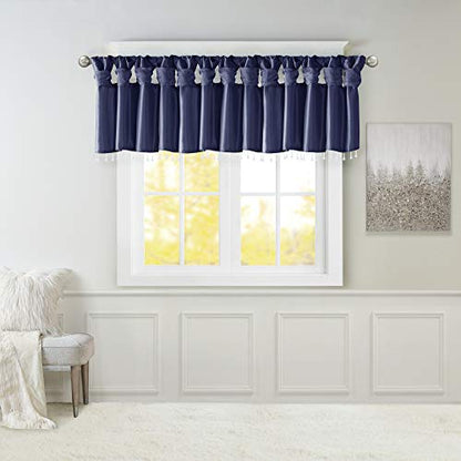 Madison Park Faux Silk Valances for Windows with Beads, 50x26 Navy - color: Navy, size: 50"W x 26"L (Pack of 1), style: Valance