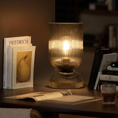 Modern Table Lamp,Glass Mid Century Lamp with Smoky Gray Glass Shade, Bedside Lamp with On/Off Switch, Minimalist Nightstand Lamp for Bedroom, Living Room, Office (Bulb not Included) - color: Gray