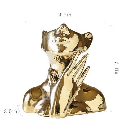 BrownLove Golden Ceramic Face Vase, Modern Golden Decorative Art Vase, Bookshelf Placed On The Desktop, Small Living Room, Office and Bedroom - style: Golden-Charming