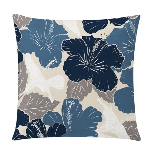 COMMINY Blue Beige Pillow Covers 16x16, Set of 6 Floral Throw Pillow Covers - color: Blue White Beige, size: 16" x 16" (Pack of 6)