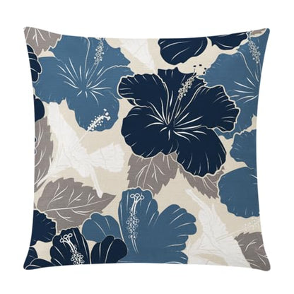 COMMINY Blue Beige Pillow Covers 16x16, Set of 6 Floral Throw Pillow Covers - color: Blue White Beige, size: 16" x 16" (Pack of 6)