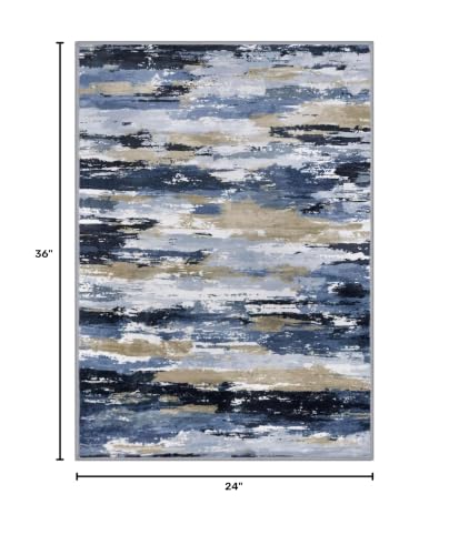 Abstract Washable Entryway Rug 2x3 Area Rug Non Slip Door Mat - color: Navy / Blue / Taupe, size: 2' x 3' (Rectangular)