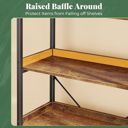 Huuger 6 Tier Bookshelf with 12 Open Shelves and Raised Baffle, Rustic Brown - color: Rustic Brown, size: 6 Tier
