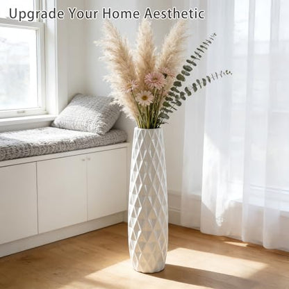 White Tall Ceramic Floor Vase, 24 Inch, Textured Design - color: Shape 2, size: 24 Inch