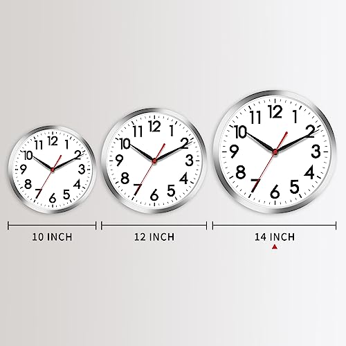 AKCISOT 14 Inch Wall Clock, Silent Battery Operated Analog Clock, Silver - color: B_silver, size: 14 Inch