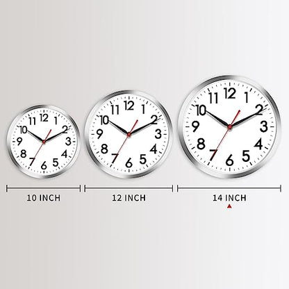 AKCISOT 14 Inch Wall Clock, Silent Battery Operated Analog Clock, Silver - color: B_silver, size: 14 Inch
