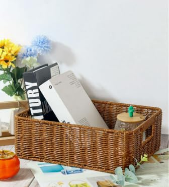 Wicker Storage Baskets for Shelves (Set of 2, Brown) Washable and Durable