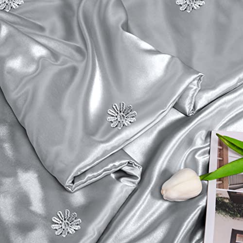 Vonty Silver Grey Satin Throw Blanket 50x60In, Cooling Silky Wrinkle-Free - color: Silver Grey, size: 50" x 60"