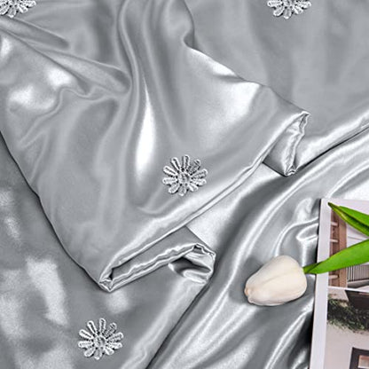 Vonty Silver Grey Satin Throw Blanket 50x60In, Cooling Silky Wrinkle-Free - color: Silver Grey, size: 50" x 60"