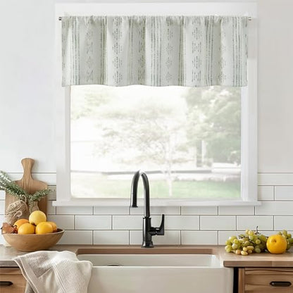 jinchan Striped Window Valance 16 Inch Modern Boho 1 Panel Green on Beige - color: Boho| Green on Beige, size: 52"W x 16"L (Pack of 1)
