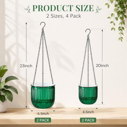 Pumtus 4 Pack Self Watering Hanging Planters, 6.5'' & 4.5'' Plastic Indoor Outdoor Flower Pot, Round Basket with Drainage Hole & Detachable Chain, Succulent Plant Container for Patio Garden Home Decor
