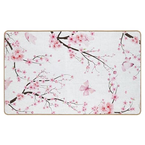 Jvpke Pink Cherry Blossom Door Mat, Floral Bath Flower Bath Mat, 17x30 Inches - color: Pink Floral