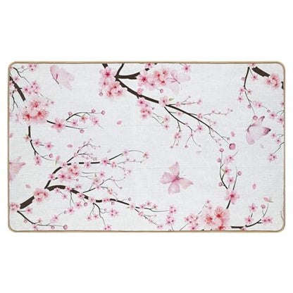 Jvpke Pink Cherry Blossom Door Mat, Floral Bath Flower Bath Mat, 17x30 Inches - color: Pink Floral