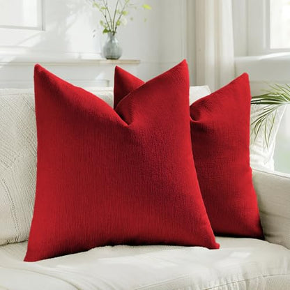 HAUSSY Set of 2 Soft Chenille Throw Pillow Covers 24x24 Inch, Classic Red - color: Classic Red, size: 24" x 24" (Pack of 2)