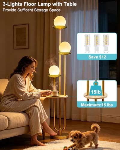 Lightdot 3-Globe Floor Lamp Dimmable with Green Glass Tray Gold Floor Lamp - color: Green-3U Gold