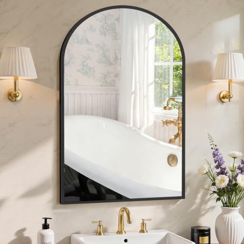 Sweetcrispy 20"x30" Arched Bathroom Mirror, Bathroom Mirrors for Over Sink - color: Black-arched, size: 30"L x 22"W