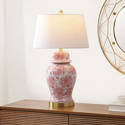 JONATHAN Y Ellis Chinoiserie Ginger Jar Table Lamp 29.5", Red/White - color: Red/White