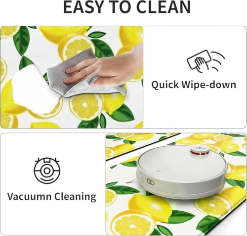 MAYHMYO Lemon Kitchen Decor Mat Set, 2PC Kitchen Mats, Anti Fatigue - color: White Lemon