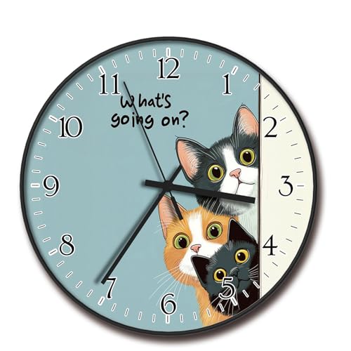 12 inch Decorative Wall Clock Battery Operated, Cat Pattern - color: 2269-three Cat, size: 12 Inch
