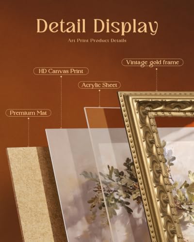 VIYYIEA Gold Frame Botanical Wall Art, Oak Branch Canvas Print 11x14 Inch - color: Oak Still Life