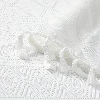 White Boho Sheer Lace Window Curtains with Tassel, 40" Wx72 Lx2 - color: White, size: 40"W x 72"L (Pack of 2)