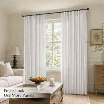Semi Sheer Pinch Pleated Linen Curtains for Living Room 90 Inches, White - color: White, size: 40"W x 90"L (Pack of 2)